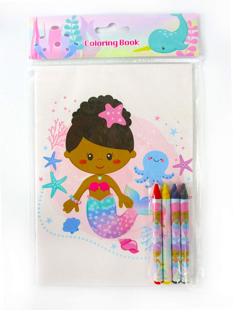 TINYMILLS Rainbow Mermaid Coloring Book Set for Kids Party Favors with 12 Coloring Books and 48 Crayons African American Girl Birthday Party Supplies Favor Bag Filler - Image 3